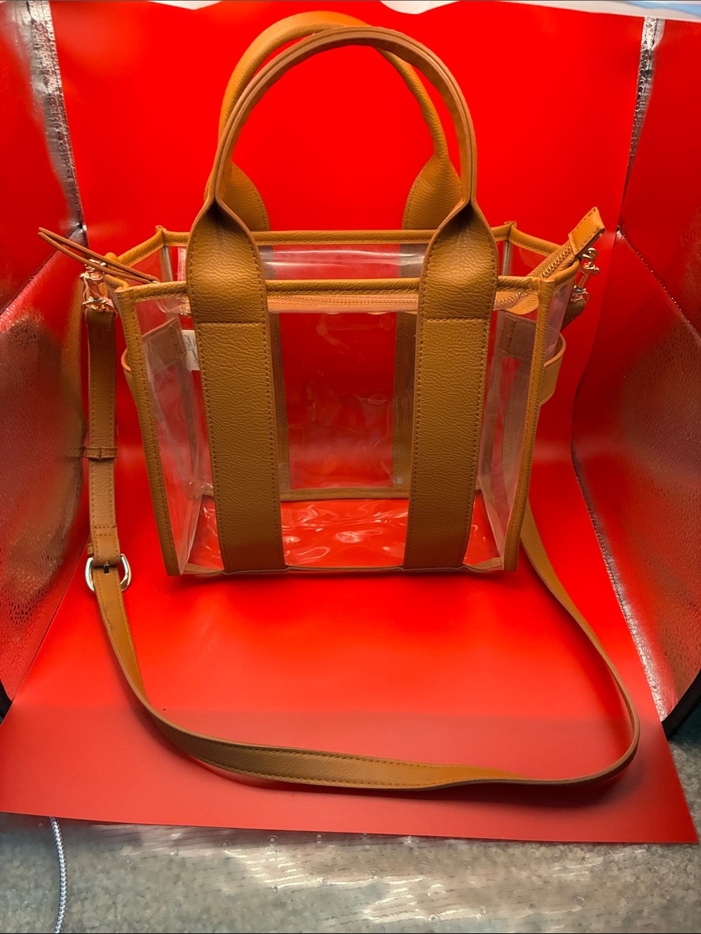 Universal Thread Clear Crossbody Tote with Tan Trim NWOT